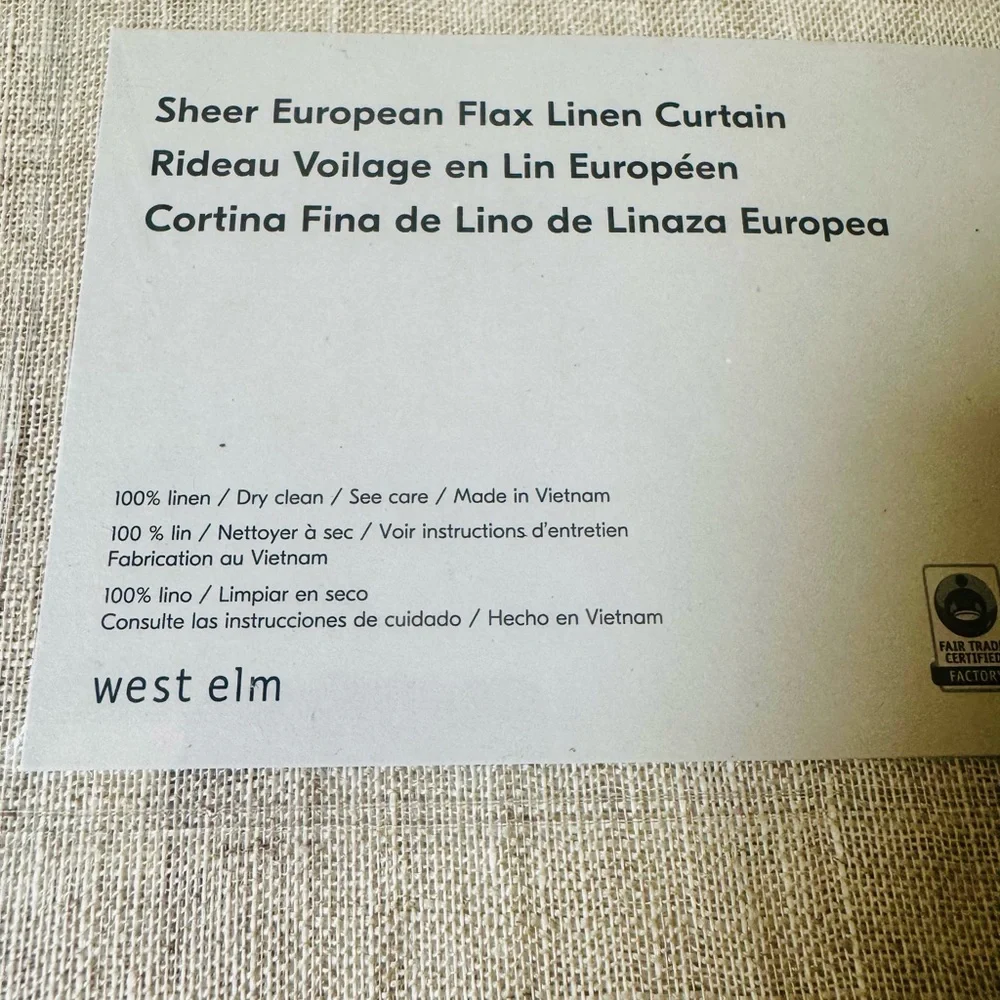 West Elm Sheer European Flax Linen Curtain 48 x 96” Set Of 2 NWT